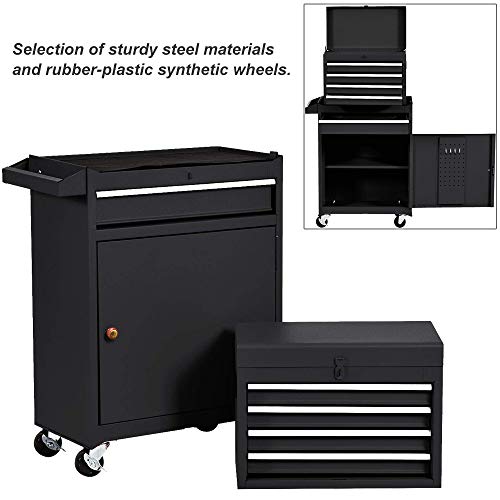 Removable Tool Chest,5-Drawers Tool BOX,Tool Chest with Wheels (2PCS Lockable) and Drawers,Tool Storage with Tray and Cabinet,Organizer(Black)