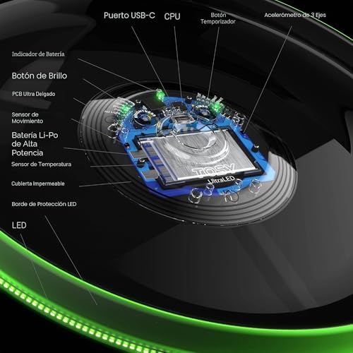 Flying Disc - 36 Leds, Brillante, Modos Inteligentes, iluminación automática, Recargable, Regalo de Pascua y cumpleaños para niños y Adolescentes, Frisbee de 175 g