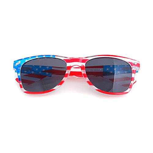 Shaderz Clear American America USA Flag Sunglasses Frame Retro 80's Dark Lenses