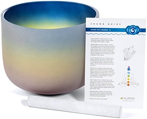 Third Eye Chakra A Note Crystal Singing Bowl Rainbow Blue, Mallet and Guide Included (10 Inch)