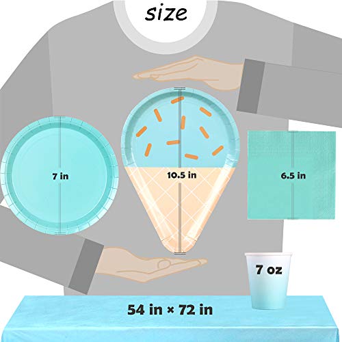 Partybus Party Supplies Set - Serves 16, 118 Ct, Sky Blue Ice Cream Theme Party Disposable Tableware Kit for Boys Girls Kids Birthday Decorations, Includes Dinner Plates, Dessert Plates, Napkins, Cups, Table Cloth, Silverware - Thumbnail 5