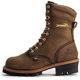Thorogood Logger Series 9” Waterproof Steel Toe Work Boots for Men - Premium Leather with Storm Welt Construction and Slip-Resistant Vibram Outsole; EH Rated, Studhorse Brown - 11.5 XW US