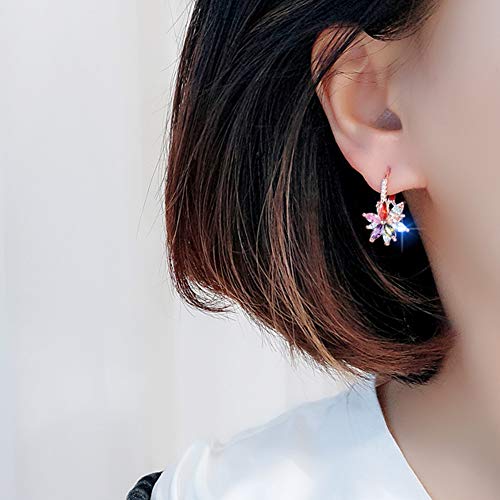 CICINIO 14K Cubic Zirconia Colorful Rhinestone Flower Stud Earrings, Dangle Hook Earrings Studs Hypoallergenic for Girls Women