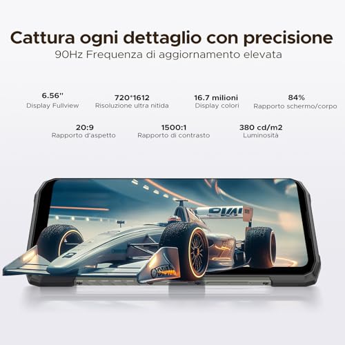 Blade 10 Power Rugged Smartphone Android 16, 10300mAh, 24GB+256GB Telefono Indistruttibile, 90Hz 6.6" HD+IPS, 50MP+8MP Smartphone Rugged, Triple Card Slot,Fingerprint ID/Face Unlock/NFC/OTG, Nero