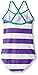 Kanu Surf Girls Beach Sport Banded 1 Piece Swimsuit, Layla Purple Stripe, 6