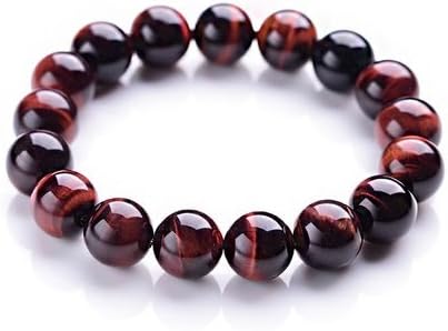 12mm Red Tiger Eye Hawk Eye Mala Bracelet 7.5"