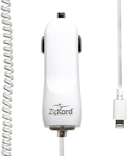 ZipKord Car Charger for Apple Lightning Devices - Retail Packaging - White
