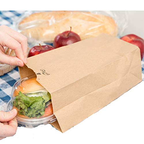 Disposable Reusable Recyclable Eco Friendly 5"x9.75" Brown Kraft Paper Bag Grocery Lunch Bag Coffee Cookies Bag Snacks Sandwitch Bagel for Restaurant Retail Cafe Store Small Delicacies 4lb- 50/Pack