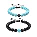 Jade cabbage Distance Relationship 8mm Beads Bracelet for Couple Set Jewelry Adjustable (Black Lava Rock & Turquoise)