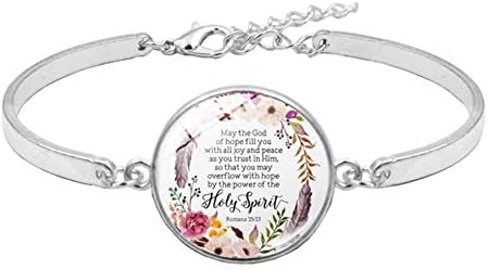 kafiGC8 Fashion Bangle Bracelet for Women Girl Religious Bible Verses Psalm Glass Pendant Open Bracelet Bangle Jewelry Decor