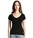Liang Rou Women's Mini-Ribbed Stretchy Short Sleeve V-Neck Tee Black S
