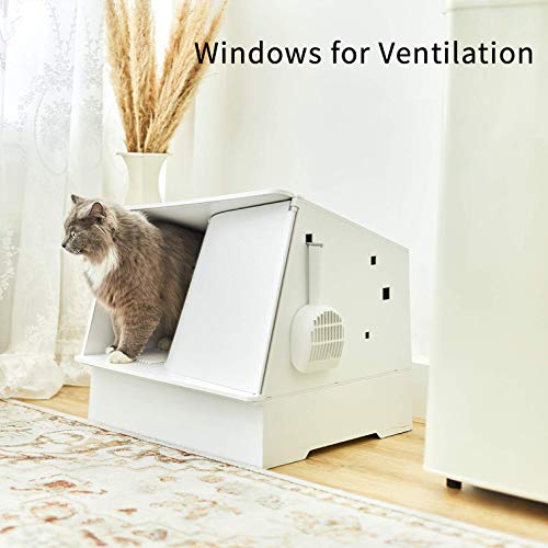 PETKIT Cat Litter Box, White Villa SemiEnclosed Cat Litter Box with Litter Scoop, Low Entry