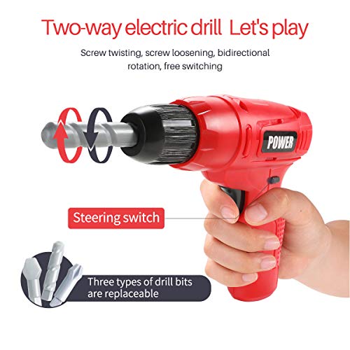 Kids Tool Set, 24pcs Durable Tool Toys with Electronic Cordless Drill, Other Pretend play Construction Accessories, A Sturdy Case for Age 3+ Toddlers Practical Ability