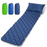 OFTEN Sleeping Pad, Ultralight Travel Air Mattress & Pillow, Camping Tent Mat, Air Sleeping Pad with Pillow,Inflatable Airbed,Backpack Sleeping Mat, Beach Pad Cushion(Light Blue, Green)