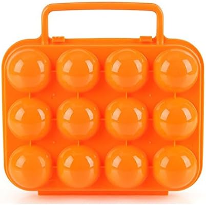 Hoocozi Outdoor Picnic Egg Storage Tray Box, Garden Portable Folding Plastic Egg Carton Reusable Egg Container with Handle (12 Egg Slots)(Orange)