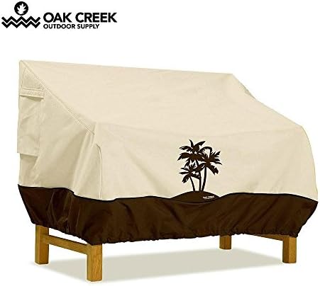 Oak Creek Premium Waterproof Outdoor Bench Cover with Padded Handles, Air Vents, Click-Close Straps, and Elastic Hem Toggle Cord | Made of Heavy Duty 600D Oxford Fabric with PVC Coating