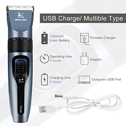Dog Clippers, Professional Pet Grooming Kit Rechargeable Cordless Dog Shaver Pet Electric Clippers Low Noise Dog Hair Trimmer with 4 Comb Guides Scissors Nail Kits for Dogs Cats and Other Hairy Pets