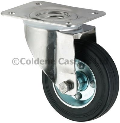 200mm Black Rubber Tyre Swivel Castor 4 Bolt Hole Unbraked by Coldene Castors