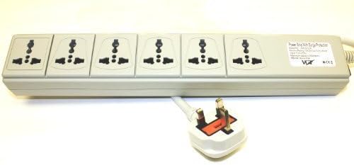 VCT Electronics WPS-UK 220-volt/240-volt AC 13A Universal Surge Protector/Power Strip with 6 Universal Outlets Max. 3250-watt Capacity with UK Plug by VCT Electronics