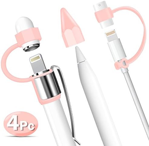Kutop Pencil Cap Holder For Apple Pencil,Soft Silicone Pen Keeper Cover/Nib Cover/Lightning Cable Adapter Tether for iPad Pro 9.7/10.5 Pencil(4-Pieces)