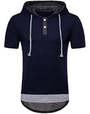 Mens Casual Hooded T-Shirt Short Sleeve Pullover Hoodie Top