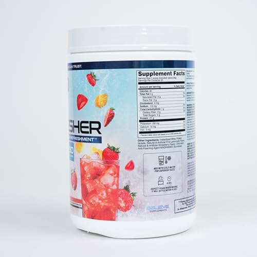 Believe Supplements Protein Refresher (25 servings) - Revolutionary Juice-Type Whey Protein Powder Alternative for Fitness, Bodybuilding, Gym, or for bigger protein intake - Enjoy with Ice or Chilled Water for Superior Taste (25 servings, Strawberry Lemonade)