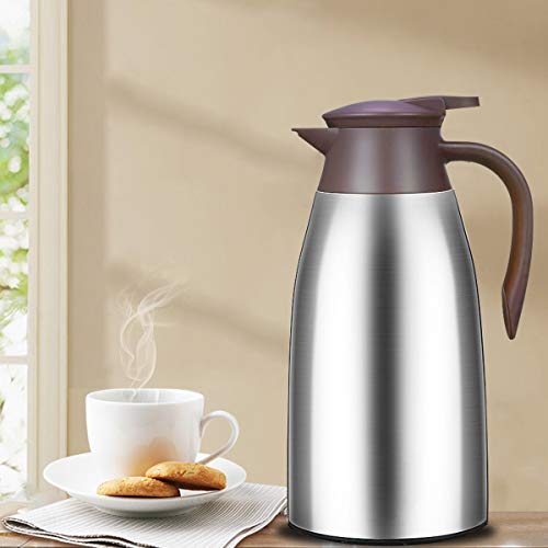 68 Oz Stainless Steel Thermal Coffee Carafe with Free Brush, Double Walled Vacuum Thermos Pot for Coffee, Tea and Hot Water, 2 Litre