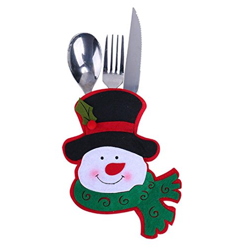 Christmas Tableware Bags,ZYooh Santa Claus, Elk, Snowman Style Silverware Holder Pockets (Snowman1)
