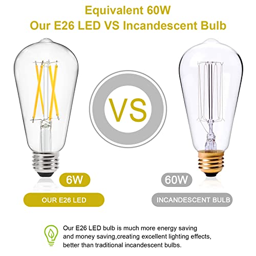 Ascher Dimmable Vintage LED Edison Bulbs 60 Watt Equivalent, Eye