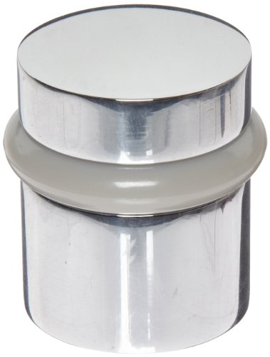 Rockwood 446.26 Brass Modern Style Universal Door Stop, #12 X 1-1/2" WS Fastener with Plastic Anchor and 12-24 x 1" FH MS Fastener with Lead Anchor, 1-1/4" Base Diameter, 1-1/2" Height, Polished Chrome Plated Finish