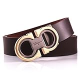 Royalours Mens Smooth Leather Belt 33mm Wide (31-33, Coffee Gold)