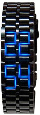 Deepon Modern Fashion Men's Lava Black Clock with Stainless Steel Lava LED Digital Bracelet 50m Waterproof Samurai Watch (Men(black+blue))