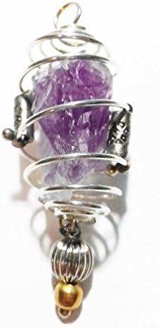 Natural Amethyst Pendant Necklace Quartz Crystal Stone Silver Plated Handmade Handcrafted