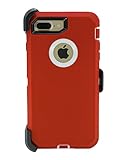 WallSkiN Turtle Series Cases iPhone 7 Plus/iPhone 8 Plus (Only) Full Body Protection Kickstand & Holster - Garnet (Red/White)