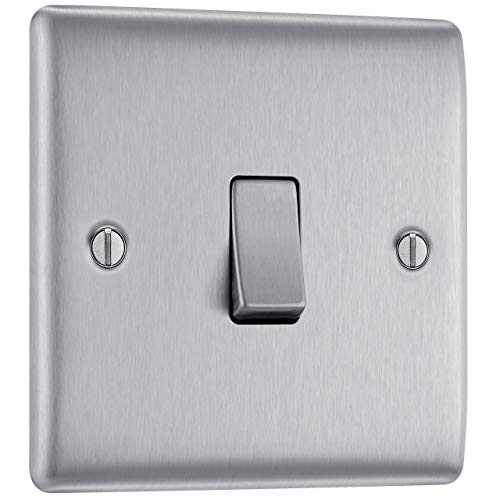 BG Electrical Single Light Switch, Brushed Steel, 2-Way, 10AX