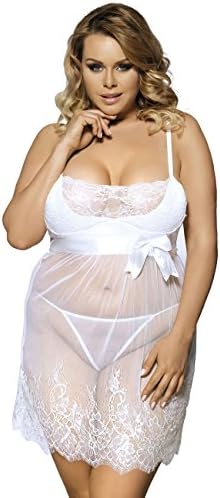 ohyeah Women Babydoll Lingerie Plus Size Sheer Lace Chemise Halter Backless Sleepwear Dress