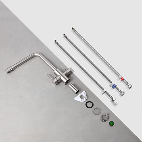 CECIPA PURE-I 3 Way Kitchen Tap with Two Water Outlets: Filtered Water and Hot/Cold Water - 360° Swivel Spout Brushed 304 Stainless Steel