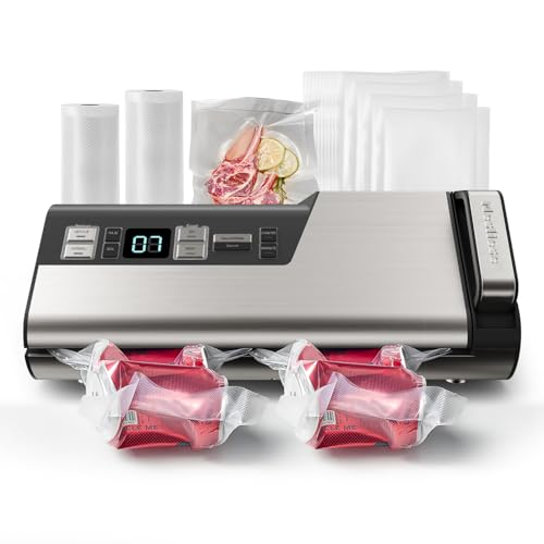 Mesliese Machine À Emballer Sous Vide Mesliese, 95 Kpa 120 W, À Main, Double Étanchéité Avec Cutter Intégré, Affichage Compte-Rebours, 2 Rouleaux Sacs, 5 Sacs Prédécoupés