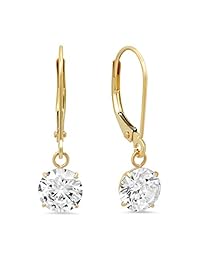 Pendientes de oro amarillo o blanco de 14 quilates con circonitas cúbicas   varios tamaños   en caja de regalo