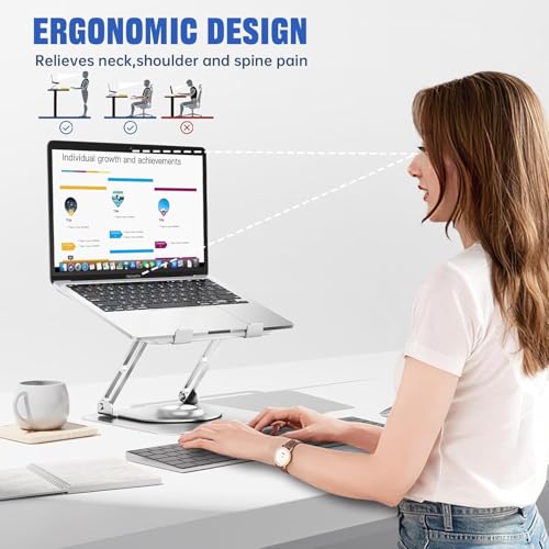 AIRFULAE Adjustable Laptop Stand with 360° Rotating Base, Ergonomic Computer Riser for Desk, Adjutable Height Muti-Angle, Foldable Laptop Mount, Stable Metal Holder Support 10-17.3" MacBook Notebook