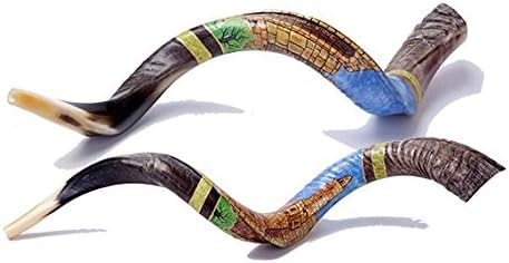 Extra Large 40-42" Painted Kudu Shofar Jerusalem Walls + Bag New From Shofarot Israel
