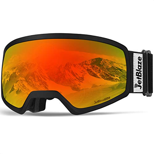 JetBlaze Ski Snow Goggles, Dual Layers Lens Anti-Fog UV Protection Spherical Snowboard Goggles for Men Women Youth Adult (Red)