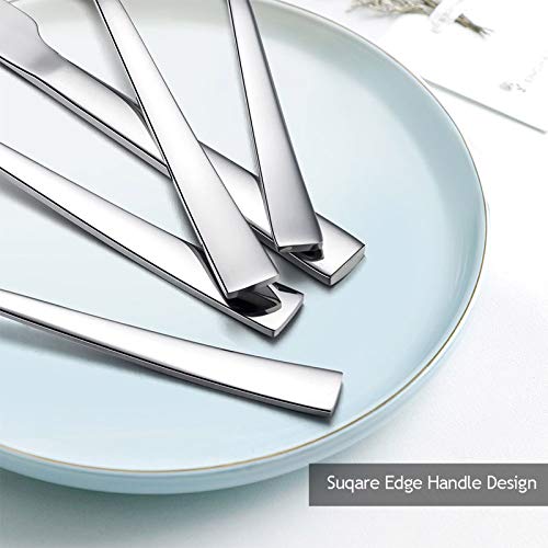 E-far 24-Piece Silverware Set, Stainless Steel Flatware Tableware Set for 6, Eating Dinner Utensils for Home Restaurant Party, Include Spoons, Fork, Knife, Square Edge & Mirror Finish, Dishwasher Safe