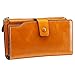 Itslife Women's RFID Blocking Large Capacity Luxury Wax Genuine Leather Cluth Wallet Ladies Card Holder (Tan RB)