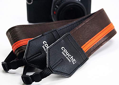 The COUCH Brown and Orange Racer X Camera Strap