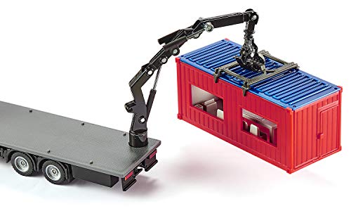 siku 3556, LKW mit Baucontainer, 1:50, Metall/Kunststoff, Blau/Rot, Inkl. Kran zum Abnehmen des Containers – Bild 4