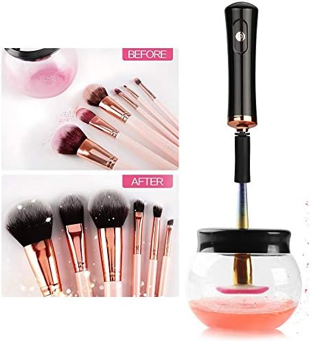 Fatmoon Electric Makeup Brush Cleaner and Dryer,Automatic Makeup Brush Cleaner Set,360 Degree Rotation with 8 Size Rubber Collars by 2* AAA battery (Black)