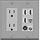 RiteAV Power Outlet 3 HDMI White Coax Cat5E Toslink Wall Plate White
