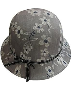 Women Vintage Floral Bowknot Round Top Bowler Short Brim Bucket Hat
