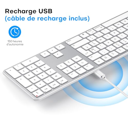 OMOTON Wireless Bluetooth Keyboard and Mouse Kit for Mac, Rechargeable Keyboard and Mouse with 3 Bluetooth Channels for Apple Mac Pro/Mini, MacBook Pro/Air, iMac, iMac Pro, French AZERTY, Silver